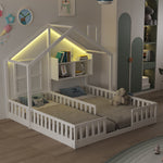 Children's House Bed 90x200 cm with LED & Storage, White