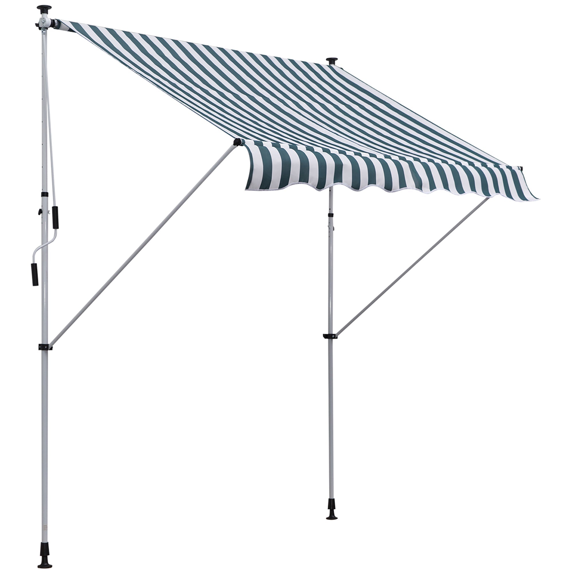 Awning, Articulated Arm Clamp Adjustable Sun Protection Folding Hand Crank, Aluminum Green and White