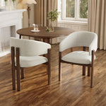 4 Metal Dining Chairs Modern Wood Look Linen Fabric Seat Walnut Color