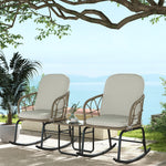 Rattan Rocking Chair Set, 3-Piece with Coffee Table & Cushions for Patio/Balcony