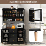 Tall Cabinet Sideboard with Pegboard Drawers Storage Solid Wood Legs Black