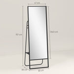 Full-Length Mirror, Industrial Design, Rear Shelf, 2 Hooks, Metal, Black