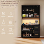 Kitchen Sideboard Buffet 183cm with App LED Lights Power Outlets Shelves & 3 Drawers - Gold Handles
