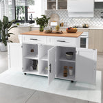 Dining Table Trolley/Sideboard, Folding Top Kitchen Island 5 Wheels 2 Drawers, White