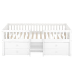 Mid-height Bed 90x200cm 4 Drawers Railing Ladder Pine Wood White