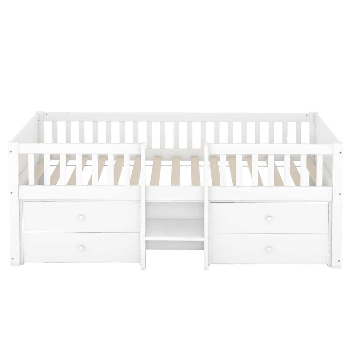 Mid-height Bed 90x200cm 4 Drawers Railing Ladder Pine Wood White