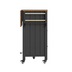 Mobile Kitchen Island with Worktop, Glass Display, LED & Casters - Black