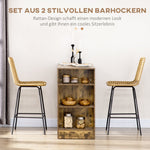 Bar Stools, Set of 2 with Backrest, Boho Design, PE Rattan, Yellow + Black