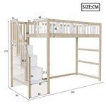 Children's Loft Bed 90*200, Storage Climbing Ladder & Safety Rails, Solid Wood