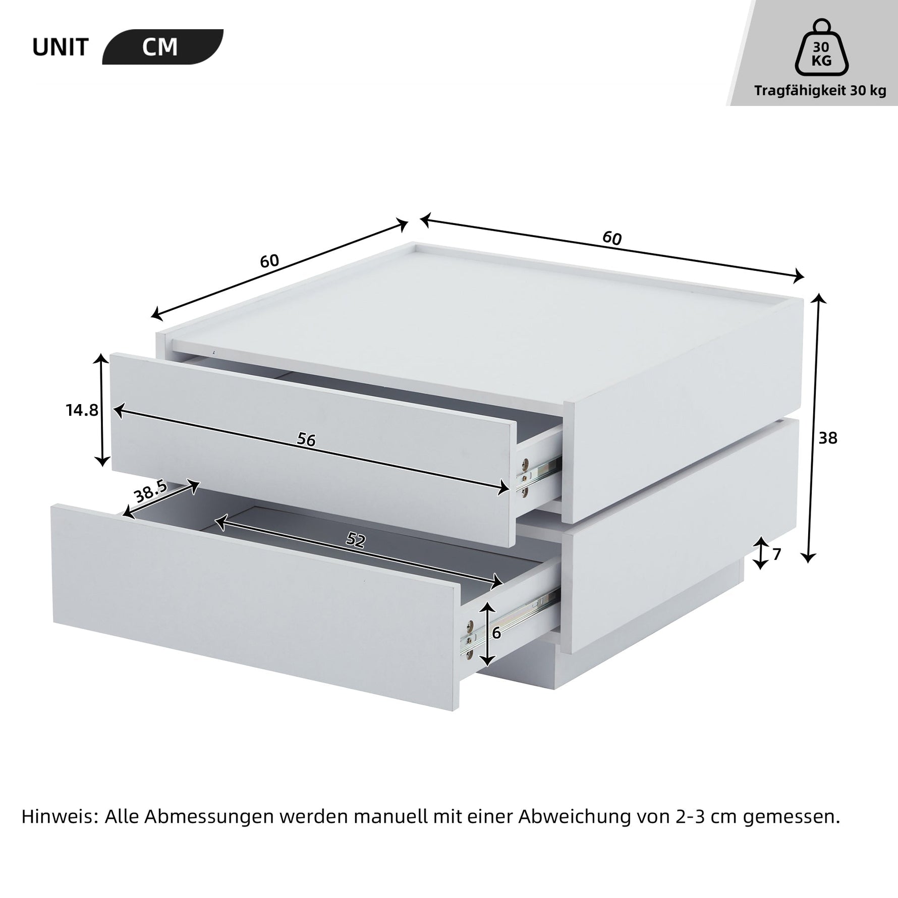 Coffee Table, Functional 360° Rotating with 2 Shelves & Storage, Pure White