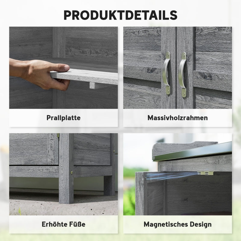 Garden Cabinet Tool Shed Potting Table Galvanized Worktop 2 Shelves - Grey