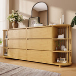 Sideboard 160cm Roman Design Bamboo Shelves 6 Drawers Oak
