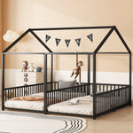 Metal Bed 90x200cm House Design Ladder - Black Iron Frame