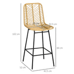 Bar Stools, Set of 2 with Backrest, Boho Design, PE Rattan, Yellow + Black