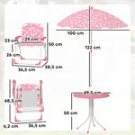 Children's Seating Set 4-Piece Table 2 Folding Chairs Removable Parasol Pink