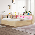 Extendable Sofa Bed 90/180x200cm with Storage & LED, Wood Color
