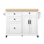 Mobile Kitchen Island, Extendable Dining Table Multifunctional Drawers, White
