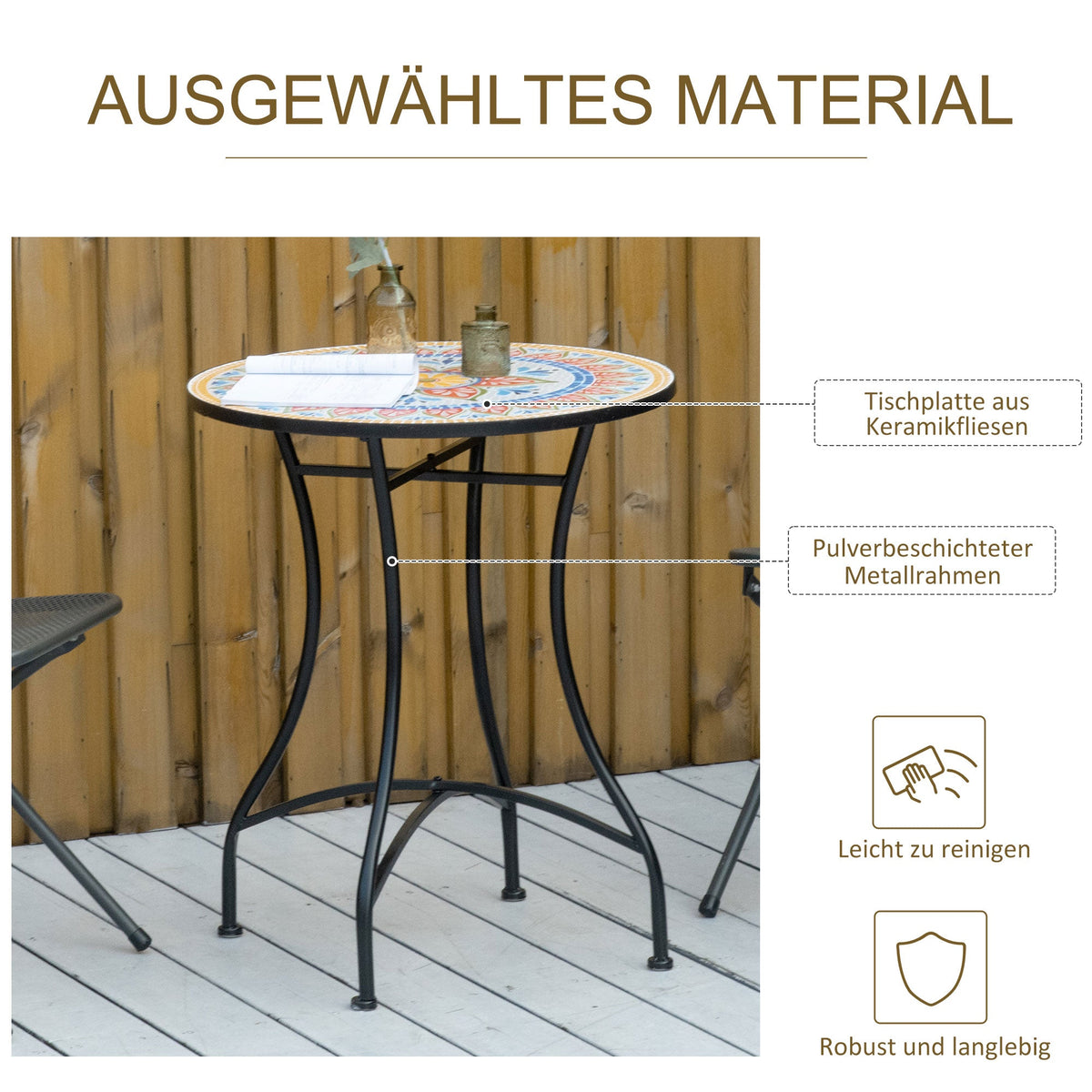 Garden Table Mosaic Bistro Side Table Round Ø60 cm, Ceramic Metal Red+Blue+White