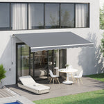 Retractable Awning, 3.95 x 2.45 m, Hand Crank, Polyester, Grey/White
