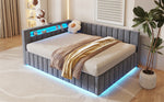 Upholstered Bed/Sofa Bed 140x200 Hydraulic Storage LED/USB Velvet Grey