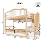 Children's Bunk Bed 90x200 with Storage & Stairs, White & Oak