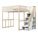 Loft Bed 140x200cm with Safety Ladder Railing & Storage Solid Pine Wood Color