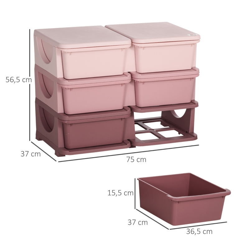 Plastic Storage Box, 6-Drawer Toy Organizer for Children's Room, Pink