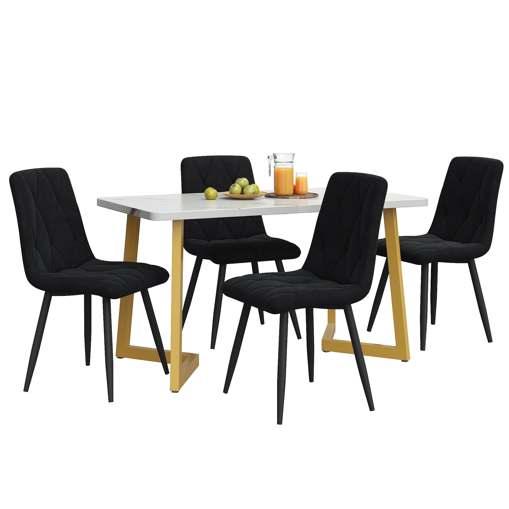 Dining Set 5-Piece Rectangular 117x68cm Black Twill Velvet/Gold Legs