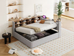 Upholstered Bed/Sofa Bed with Hydraulic Storage, USB Charging and Night Light, 140x200cm, Light Grey Velvet Fabric