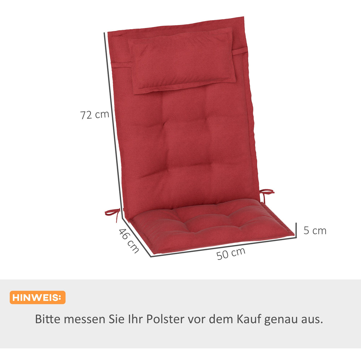 Sun Lounger Cushions, Water-Repellent, 50x116x5 cm, Wine Red