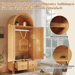 Wardrobe with Rattan Weave and 2 Doors, 181x78x45 cm, Oak Look