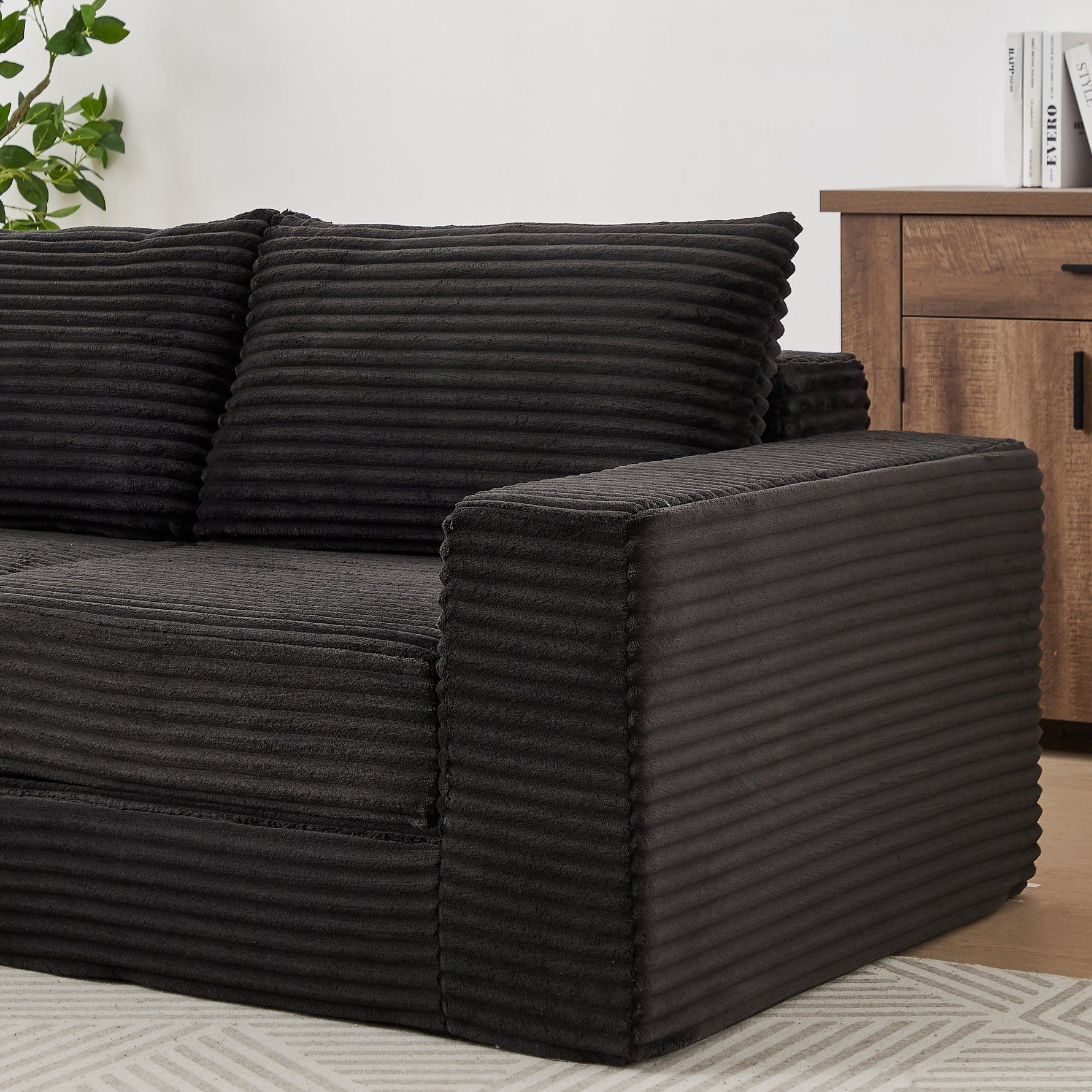 Corduroy 2-in-1 Sofa Bed with Removable Footstool and Modular Design, Corduroy