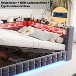 Multifunctional Sofa Bed 140x200 with Storage & LED, Dark Grey Velvet