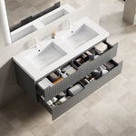 Floating Bathroom Vanity with Double Sinks and 4 Drawers, Plywood, Dark Grey