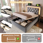 Upholstered Single Bed 90x200cm Hydraulic Storage LED USB Velvet Grey
