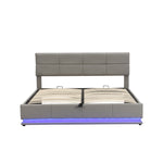 Upholstered Bed, 180x200cm LED & Hydraulic Storage, Faux Leather Light Grey