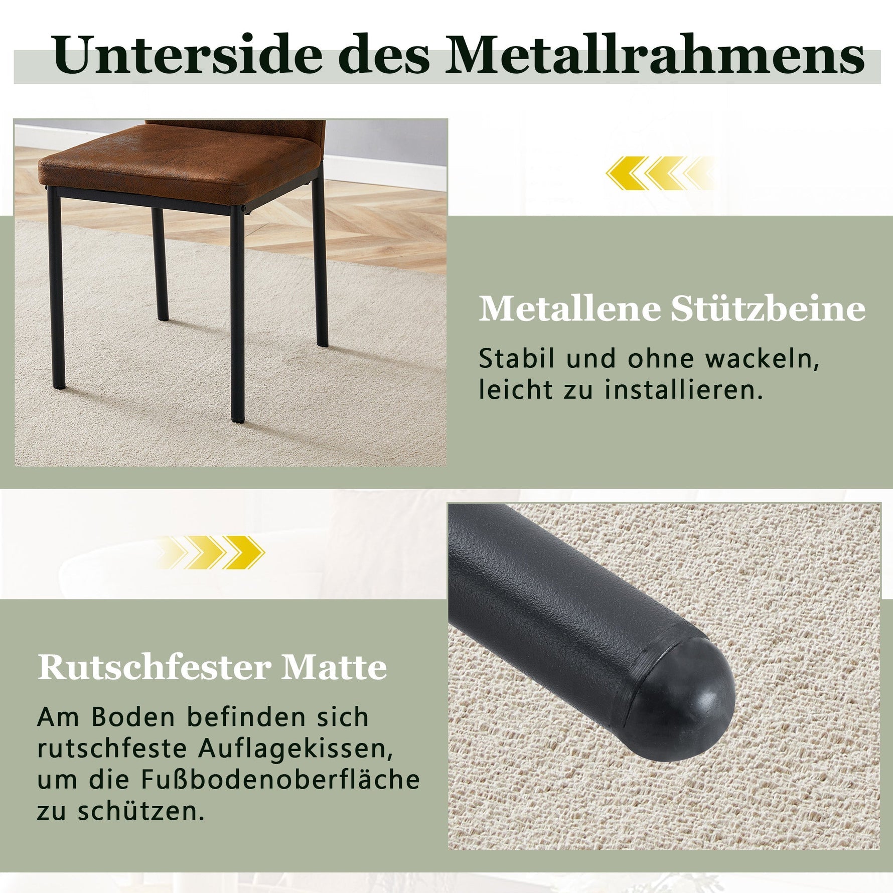 Dining Chairs Set of 4, Lightweight Luxury Style with Tech Fabric and Metal Legs, Brown and Black