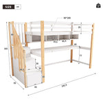 Children's Loft Bed, Large Desk & Shelves, Environmentally Friendly, Natural & White