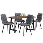 5-Piece Dining Set Modern Kitchen Table Wood Grain MDF, 4 Dark Gray Linen Chairs, Walnut/Black Metal