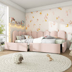 Upholstered Bed, Single with Drawers & Slatted Frame, Velvet Pink
