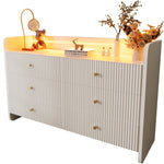 Sideboard, LED Lighting, 6 Drawers, Wave-Shaped Groove, White
