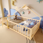 Flatbed 90x190cm House Rail Lockable Railing - Natural Pine Wood