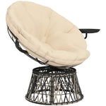Papasan Chair, 360° Rotatable Wicker with Cushion Ø90 cm, Beige