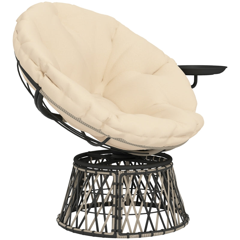 Papasan Chair, 360° Rotatable Wicker with Cushion Ø90 cm, Beige