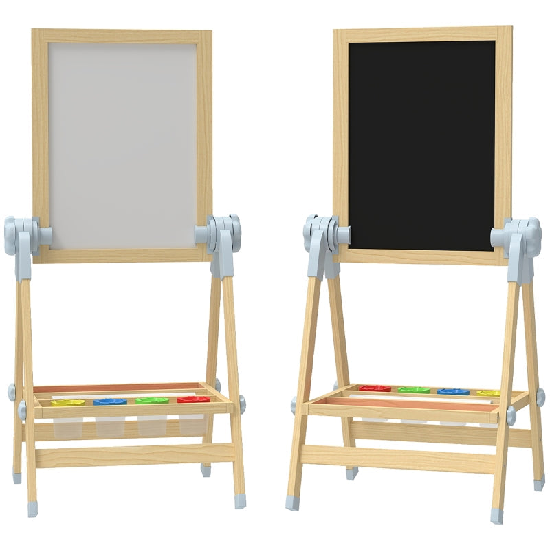 Children's Easel Double-Sided Whiteboard Chalkboard Height-Adjustable Paper Roll Natural