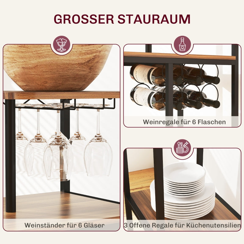 Bar Table with Stool Set, 3-Piece Folding Kitchen Table with Wine Rack, Steel Frame, Brown