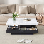 High-gloss tabletop coffee table, 360° rotatable, 2-tier with storage, white and black
