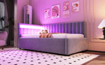 Upholstered Sofa Bed 90x200 with LED Lighting & Hydraulic Storage, Light Grey Velvet