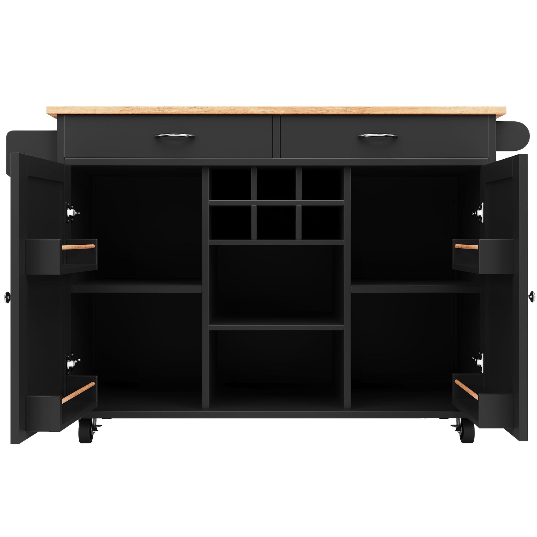 Modern Kitchen Island 102cm Dining Cart Storage - Black