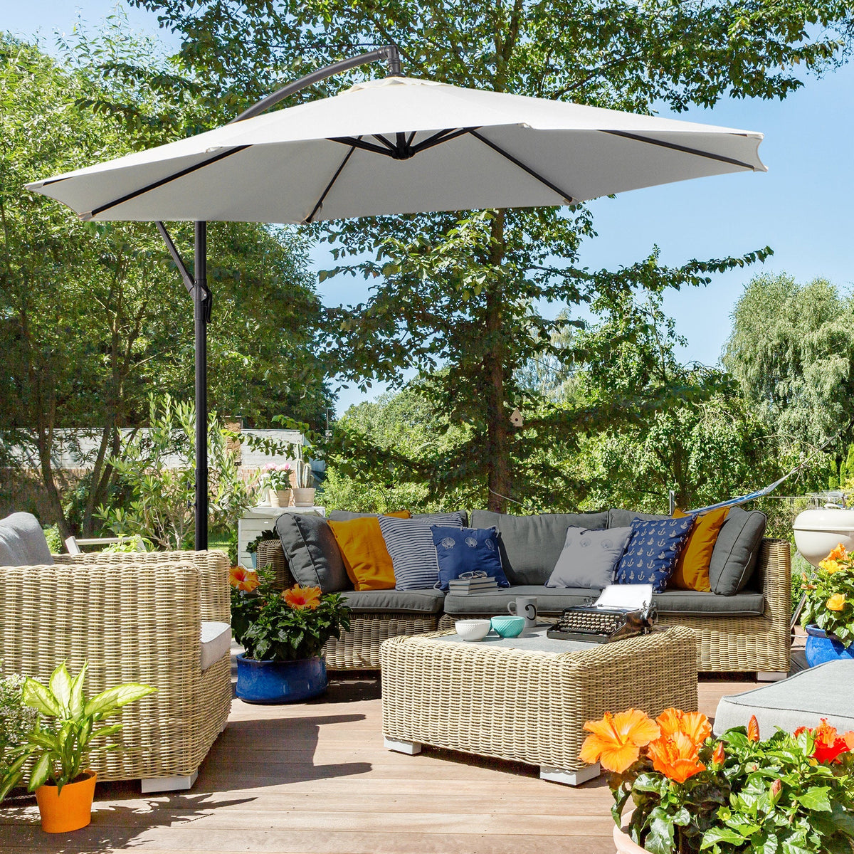 Cantilever Parasol, Round, 300 cm, Cream Polyester